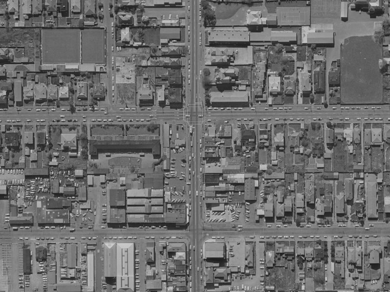 842 Colombo Street from the air, 1970-1974