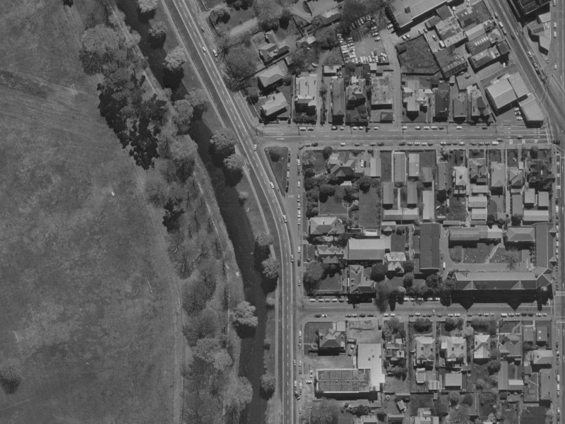 64–78 Park Terrace from the air, 1970-1974
