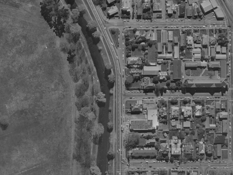 52–62 Park Terrace from the air, 1970-1974