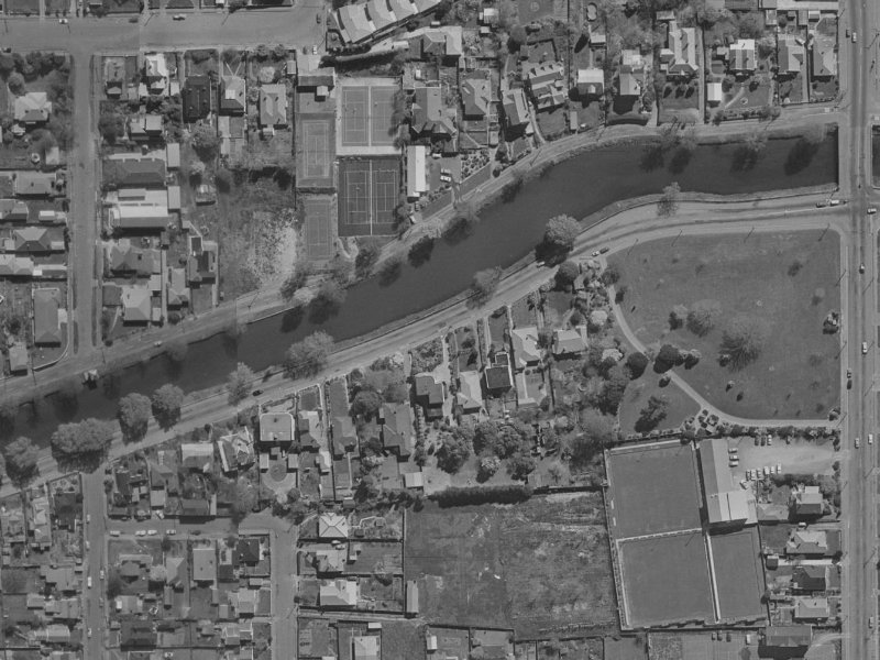 64 Avonside Drive from the air, 1970-1974