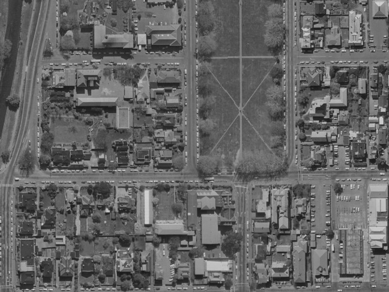 5–9 Cranmer Sq from the air, 1970-1974