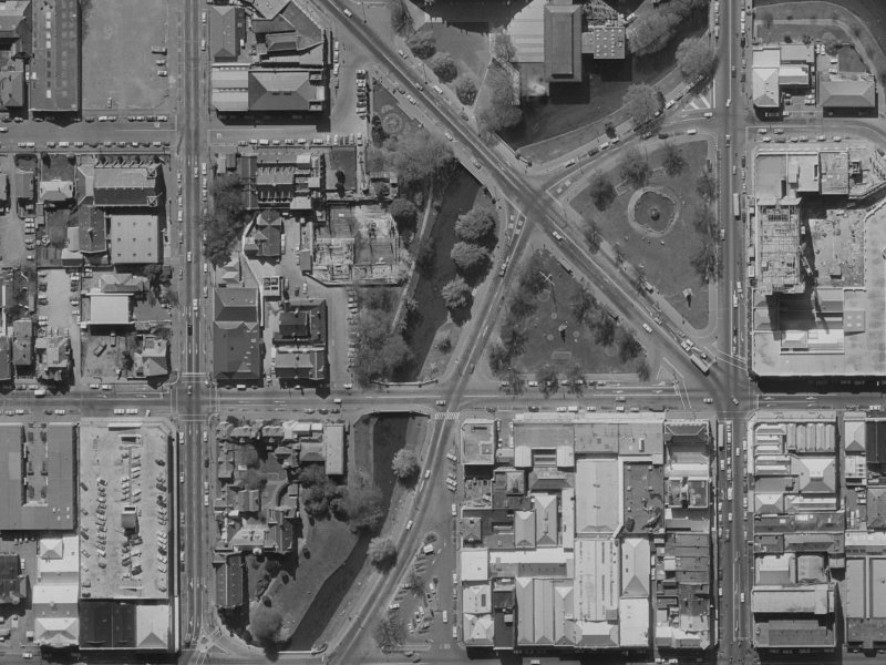 87-89 Armagh Street from the air, 1970-1974