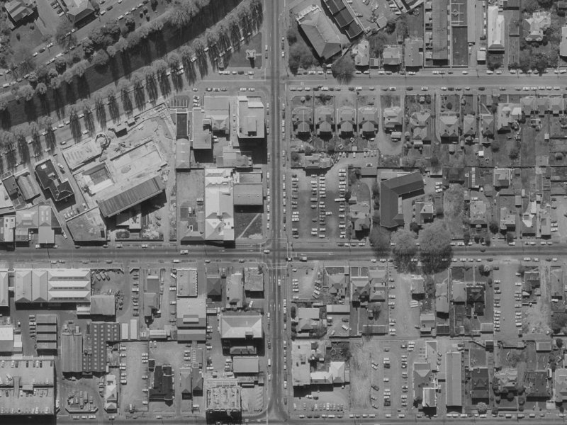282-288 Madras Street from the air, 1970-1974