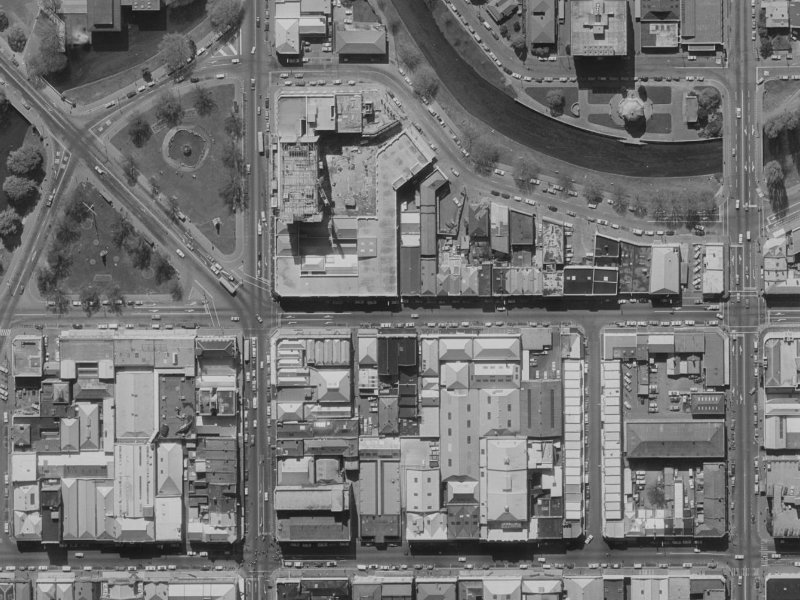 107 Armagh Street from the air, 1970-1974