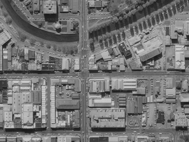 149–157 Armagh Street from the air, 1970-1974