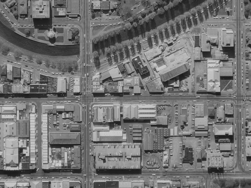 161-173 Armagh Street from the air, 1970-1974