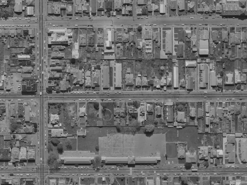 277 Armagh Street from the air, 1970-1974