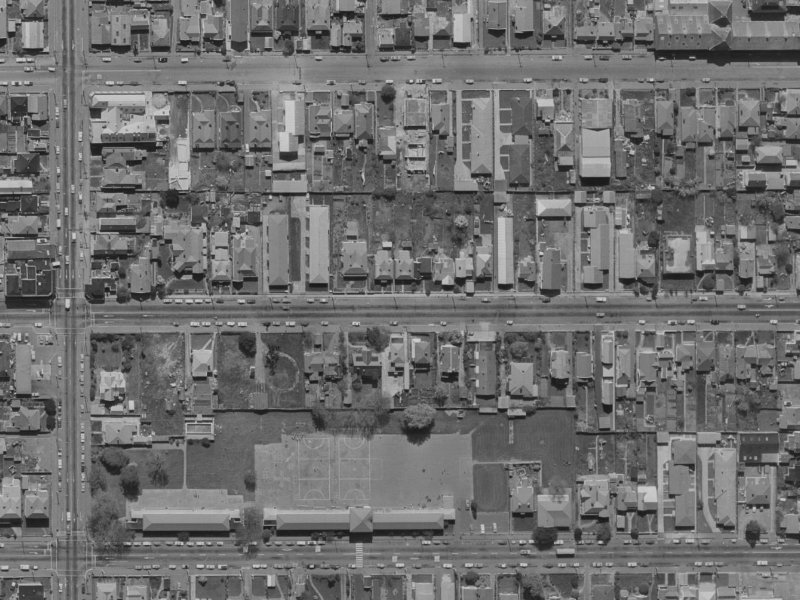 281 Armagh Street from the air, 1970-1974