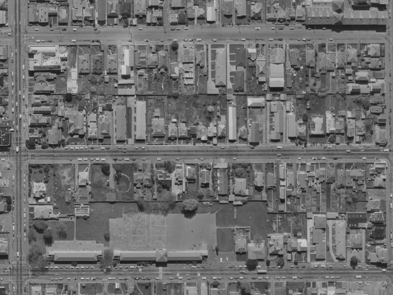 283 Armagh Street from the air, 1970-1974