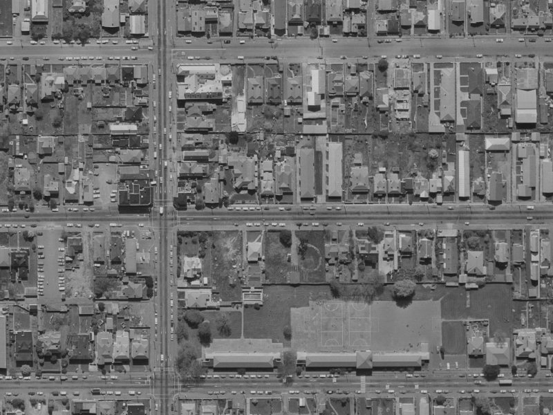 328 Armagh Street from the air, 1970-1974