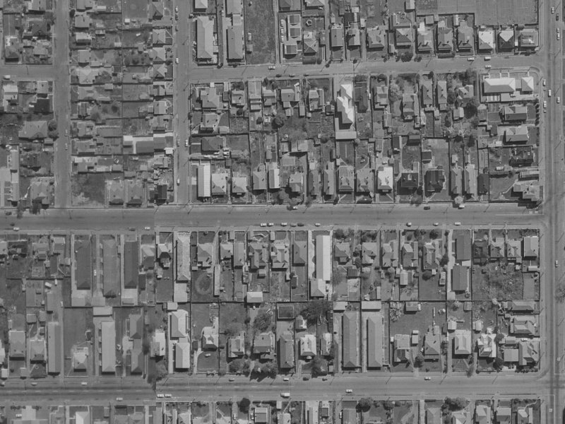 379-381 Armagh Street from the air, 1970-1974