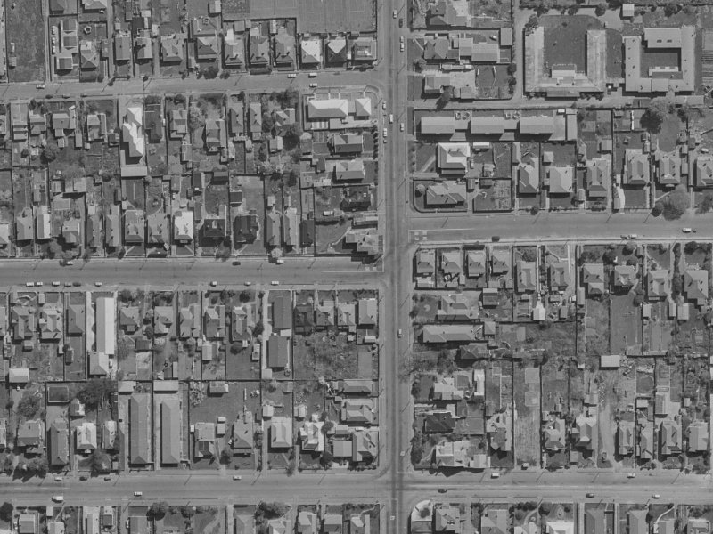 407-409 Armagh Street from the air, 1970-1974