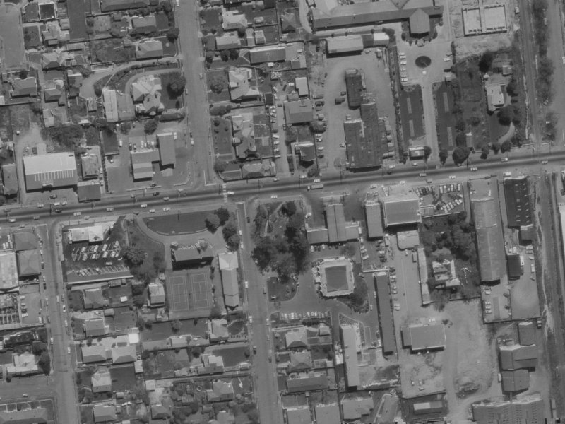 55–57 Riccarton Road from the air, 1970-1974