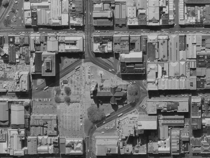 100 Cathedral Sq from the air, 1970-1974