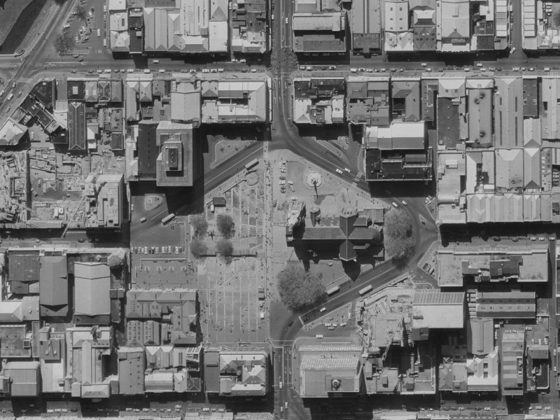 Cathedral Sq from the air, 1970-1974