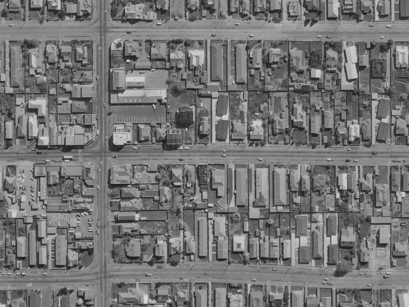 411-417 Worcester Street from the air, 1970-1974