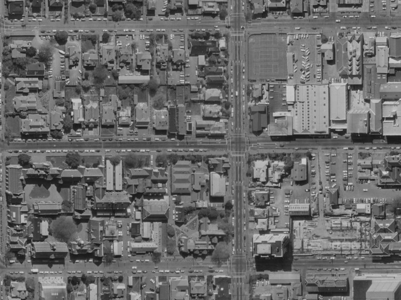28-40 Worcester Boulevard from the air, 1970-1974