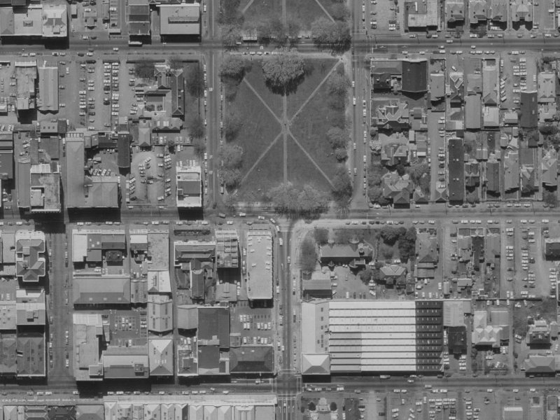 218-216 Hereford Street from the air, 1970-1974