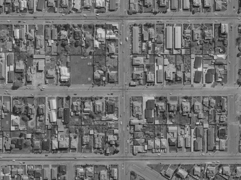 507-509 Hereford Street from the air, 1970-1974
