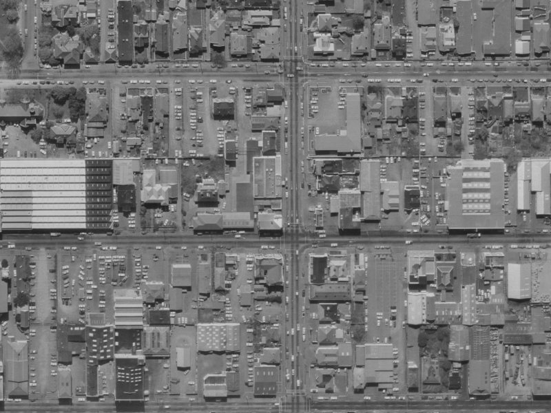 259-263 Cashel Street from the air, 1970-1974