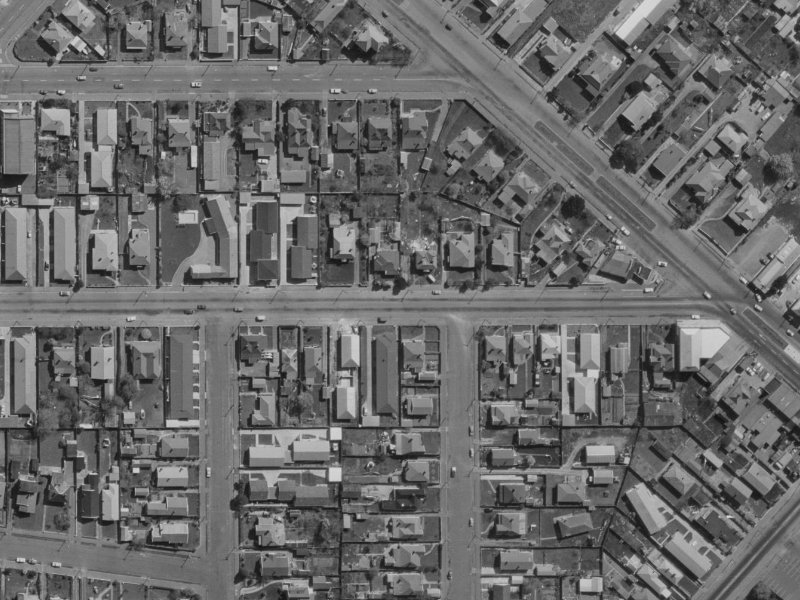 635a Cashel Street from the air, 1970-1974