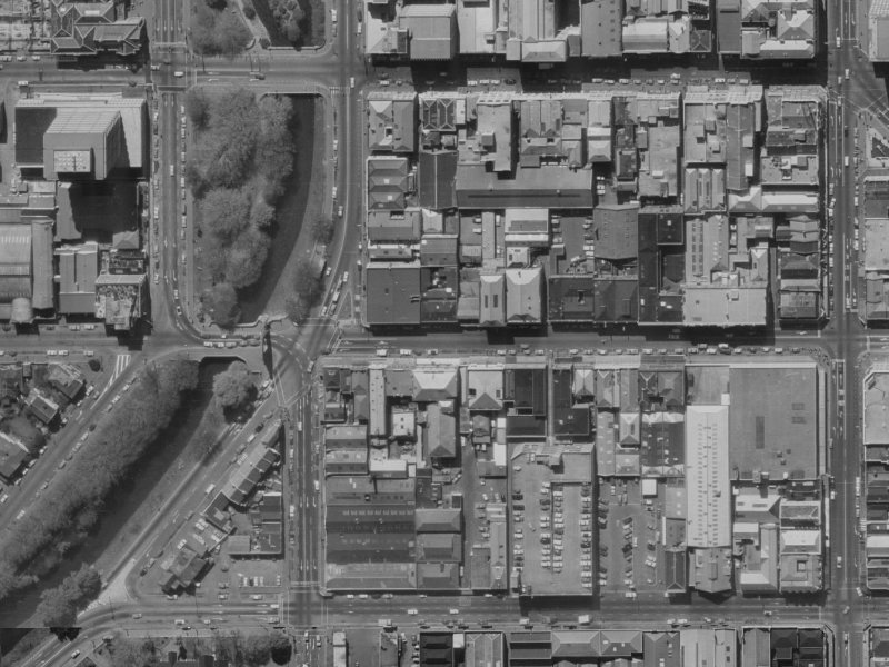 89 Cashel Street from the air, 1970-1974