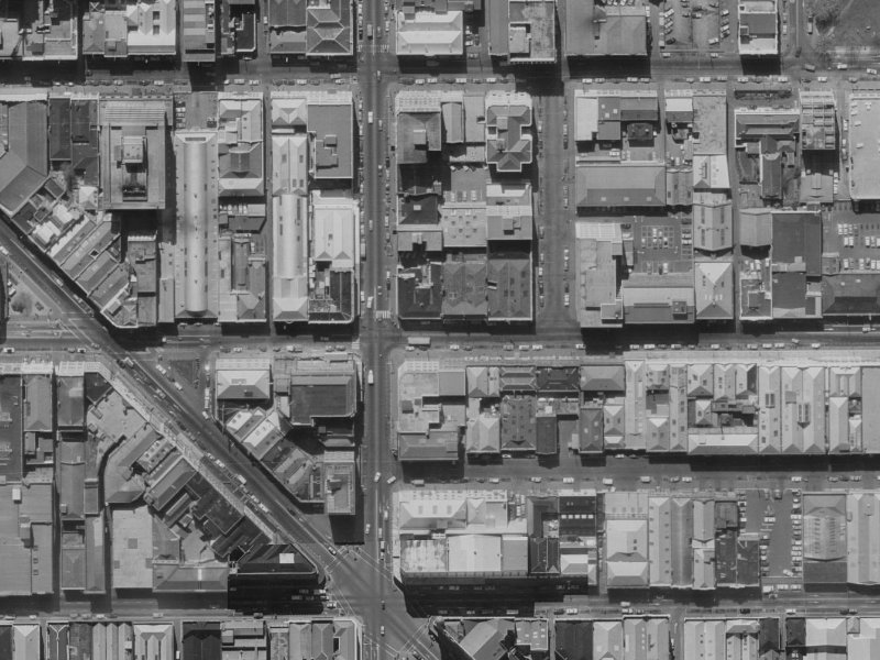 174–206 Cashel Street from the air, 1970-1974
