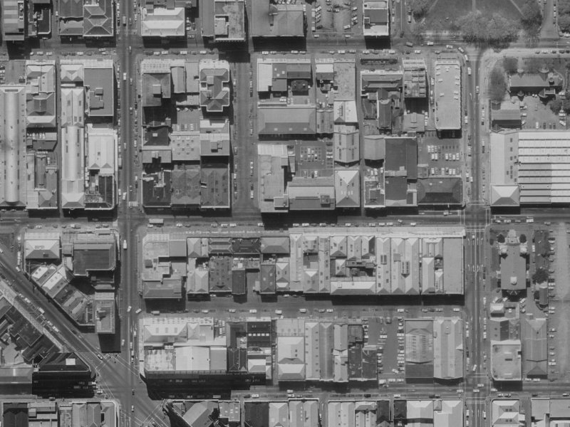 208–228 Cashel Street from the air, 1970-1974