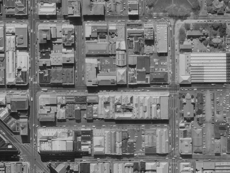 214-222 Cashel Street from the air, 1970-1974