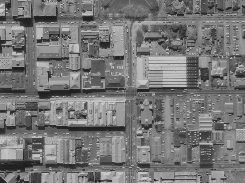 278–298 Cashel Street from the air, 1970-1974