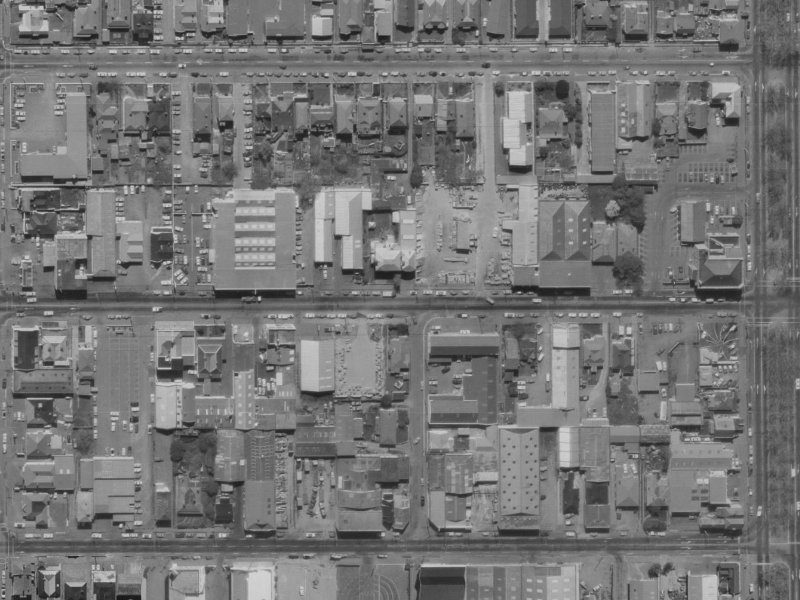 303 Cashel Street from the air, 1970-1974