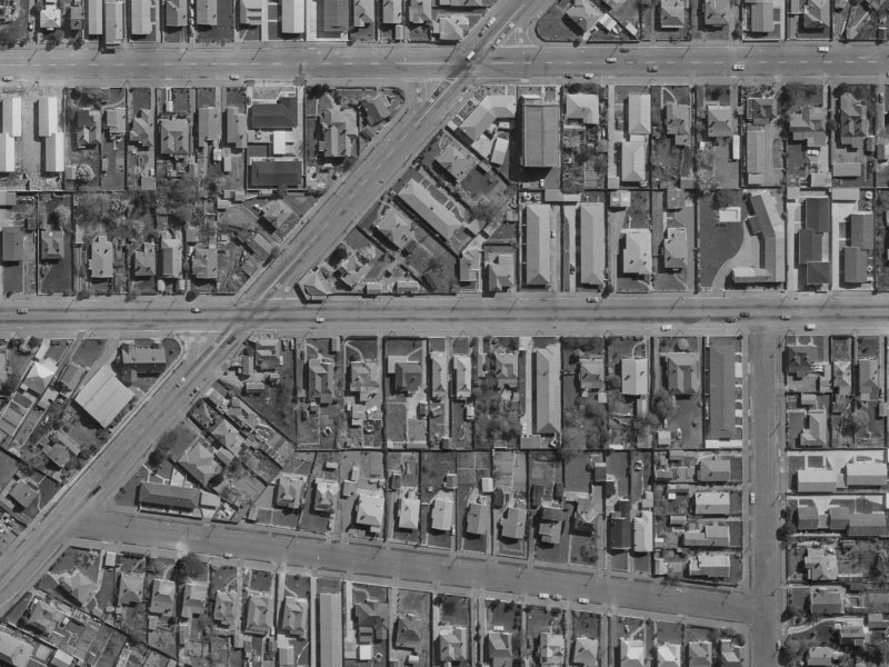 590 Cashel Street from the air, 1970-1974