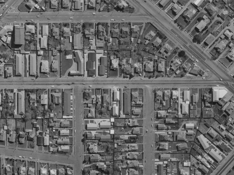 628 Cashel Street from the air, 1970-1974