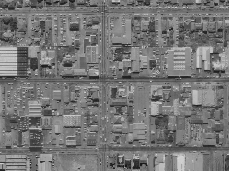 265-269 Cashel Street from the air, 1970-1974