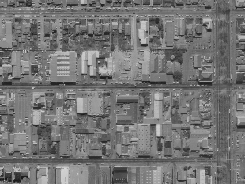 320-324 Cashel Street from the air, 1970-1974