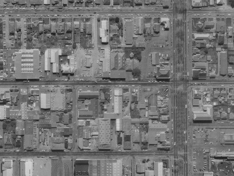 342-326 Cashel Street from the air, 1970-1974