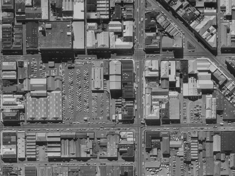 616 Colombo Street from the air, 1970-1974