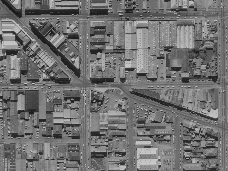 279–293 Saint Asaph Street from the air, 1970-1974