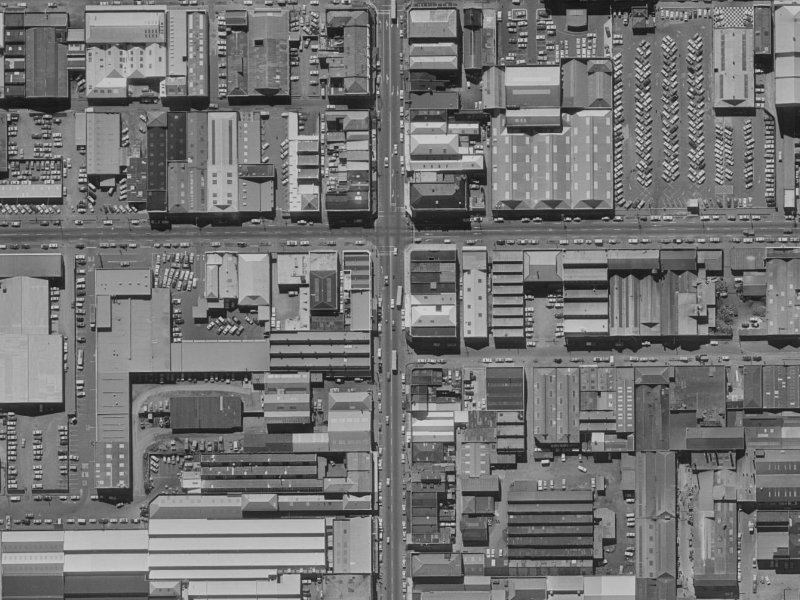585 Colombo Street from the air, 1970-1974