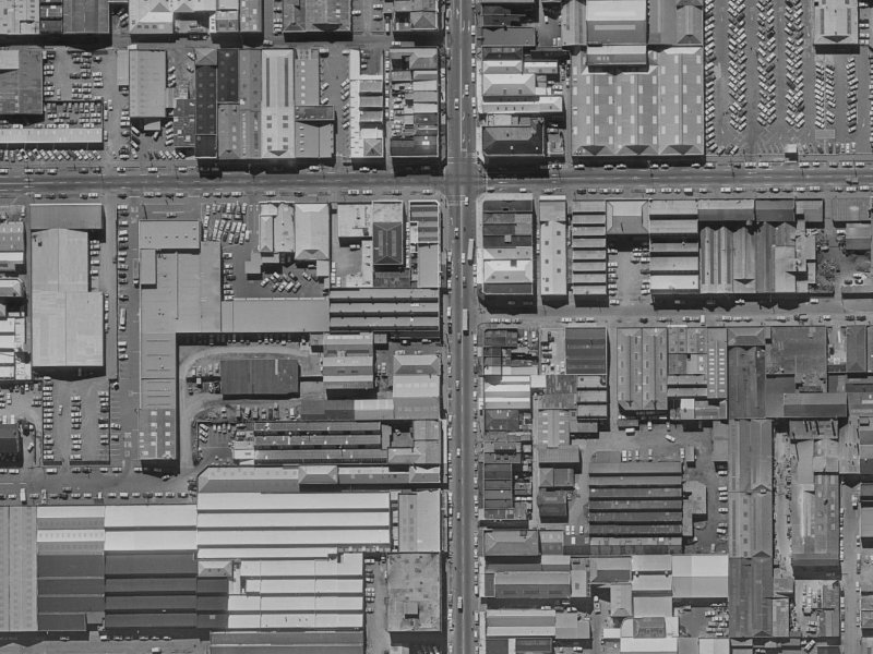 577 Colombo Street from the air, 1970-1974