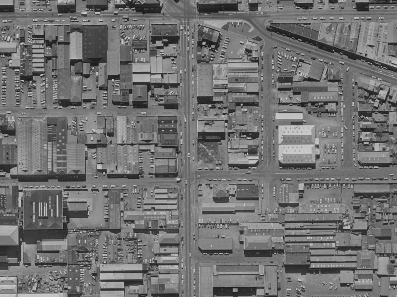 136-148 Madras Street from the air, 1970-1974