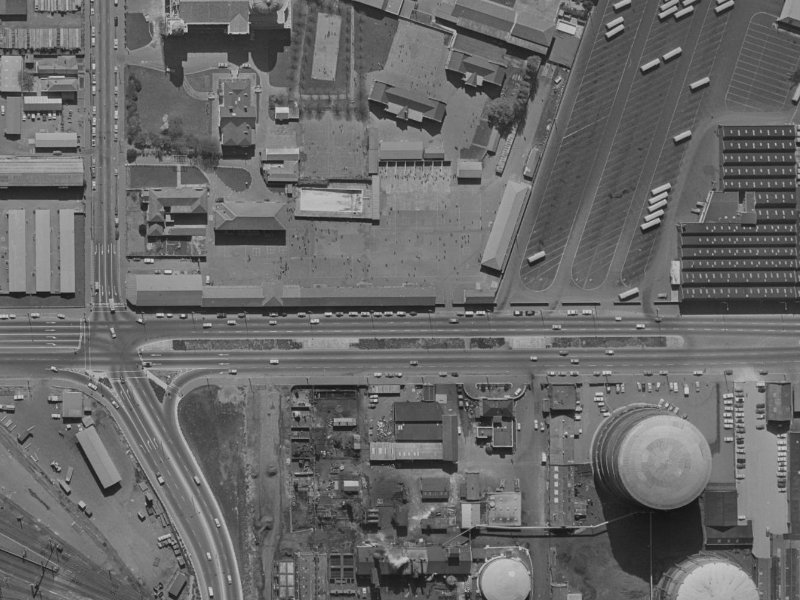 375-415 Moorhouse Avenue from the air, 1970-1974