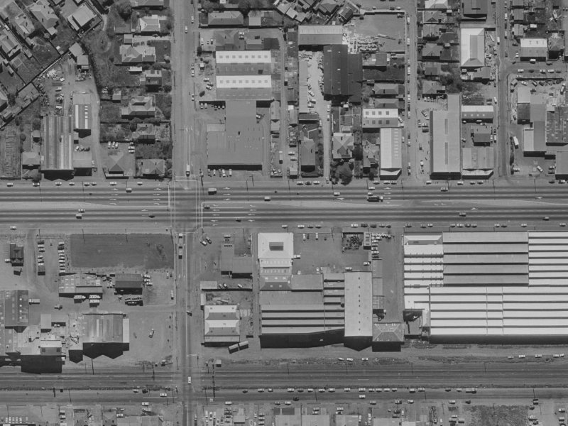 56–66 Moorhouse Avenue from the air, 1970-1974
