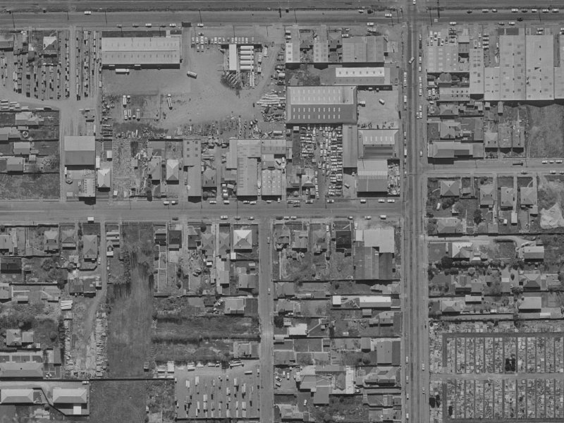 90–112 Harman Street from the air, 1970-1974