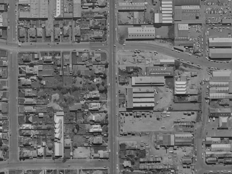 122-128 Antigua Street from the air, 1970-1974