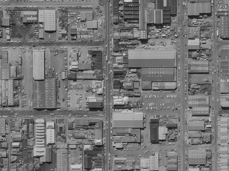 454 Colombo Street from the air, 1970-1974