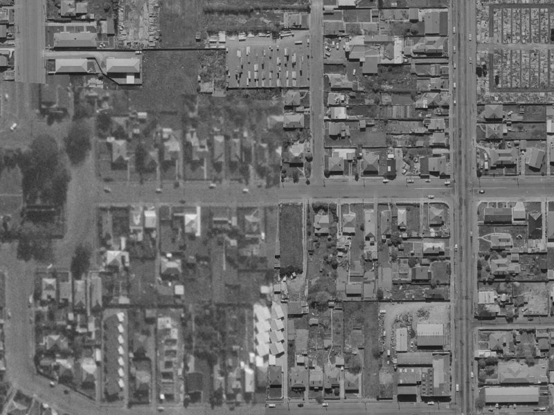102-104 Poulson Street from the air, 1970-1974