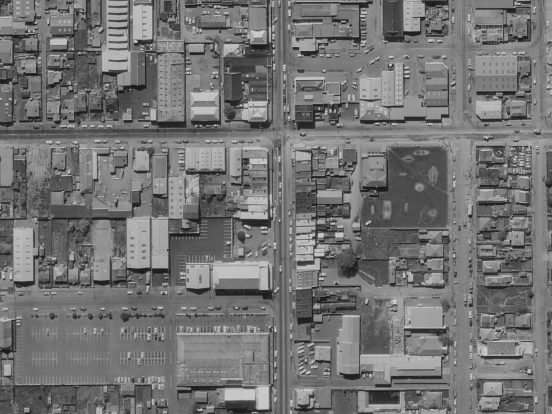 391-393 Colombo Street from the air, 1970-1974