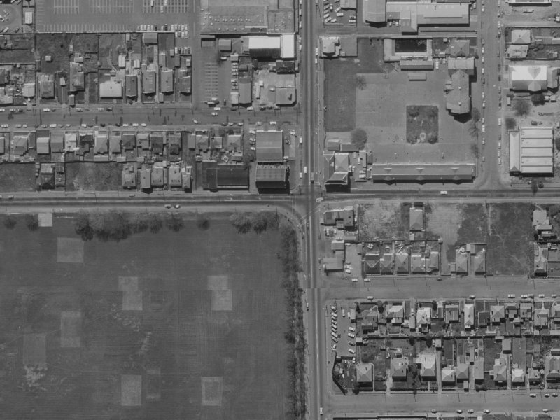 247–251 Brougham Street from the air, 1970-1974