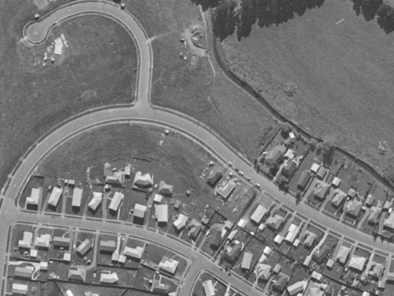 53-65 Warren Crescent from the air, 1970-1974
